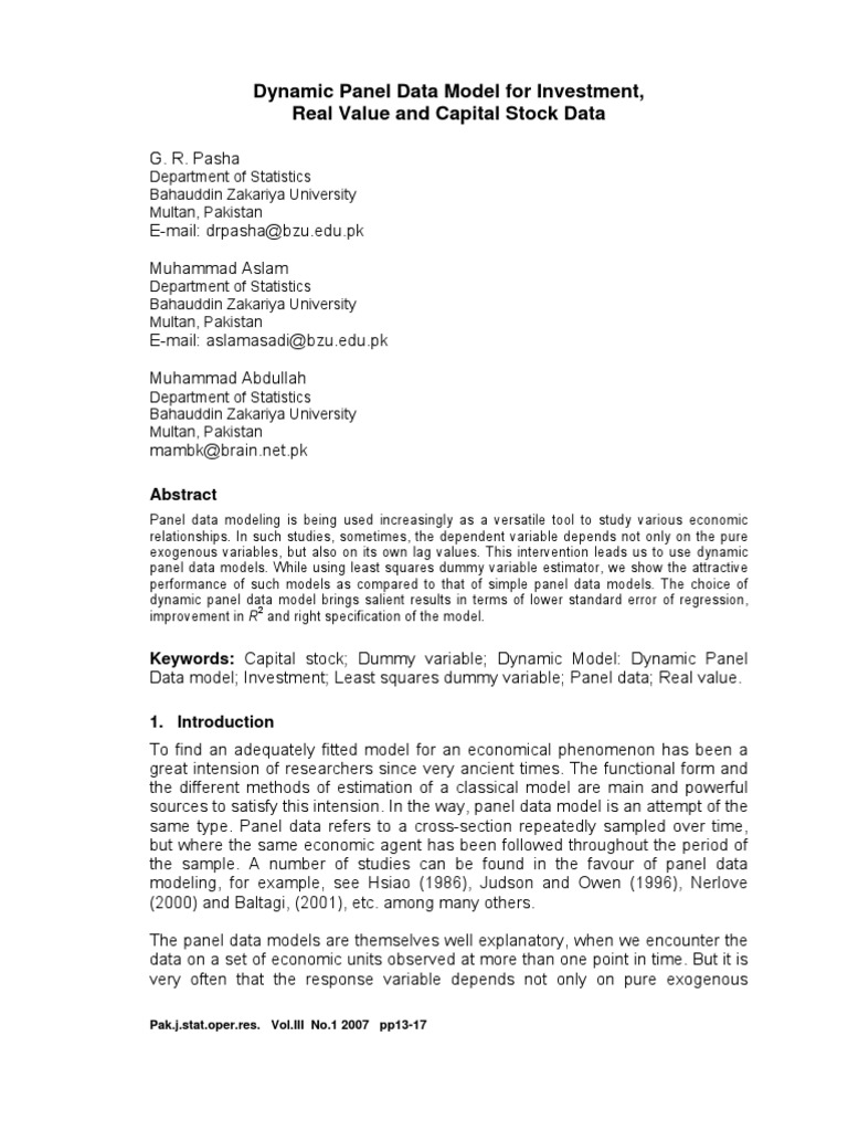 Dynamic Panel Data Model for Investment | PDF | Mathematical Model ...