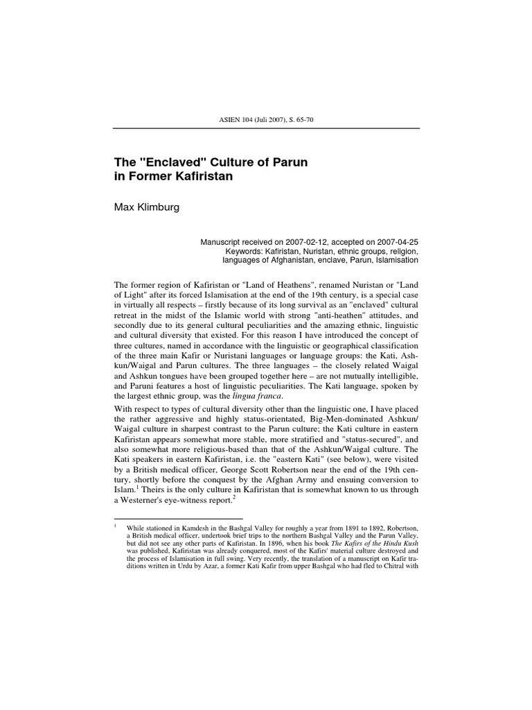 Enclaved Parun Culture in Kafiristan | PDF | Religion And Belief ...