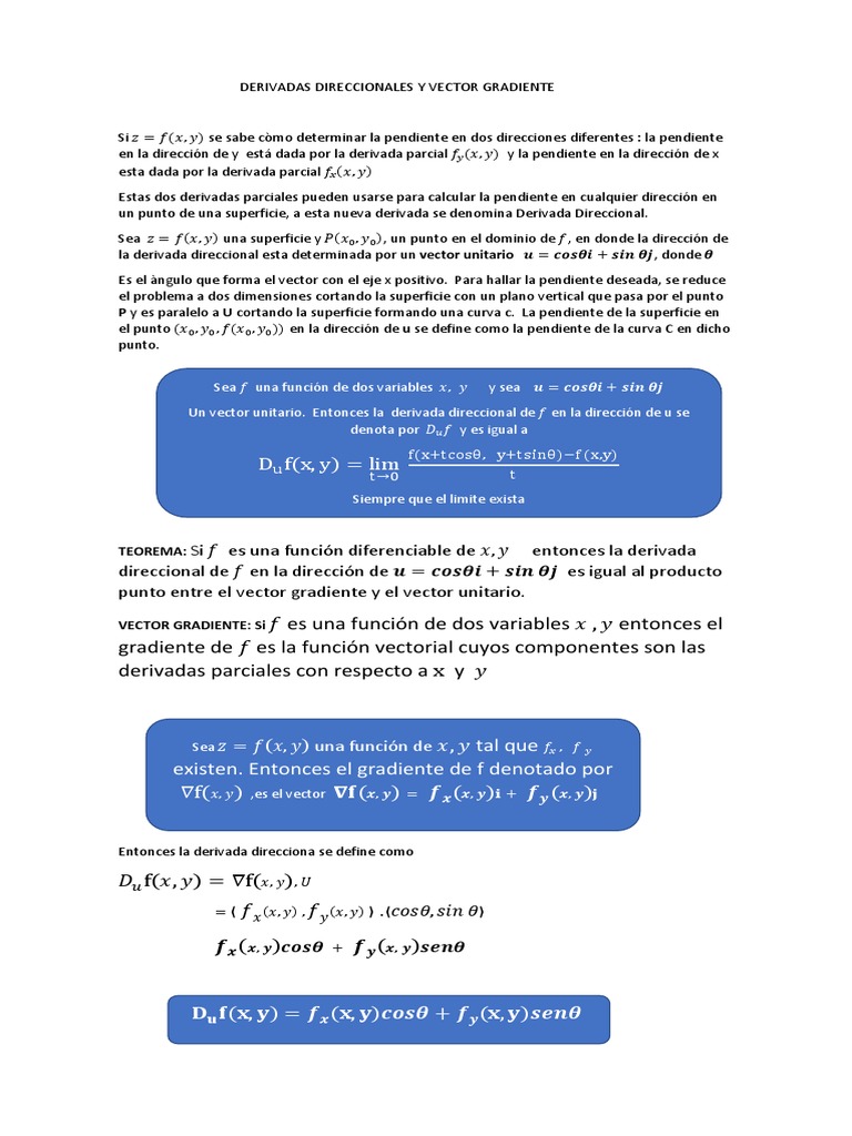 Derivadas Direccionales y Gradiente | PDF | Degradado | Derivado