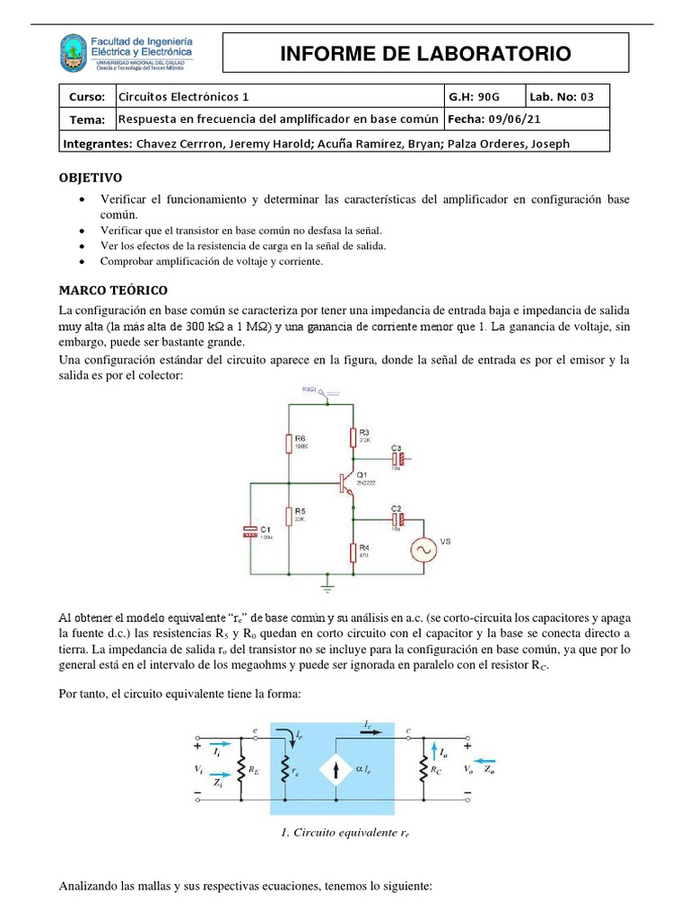 LABORATORIO (PROPIO) BJT (Base Común) PDF Transistor de unión