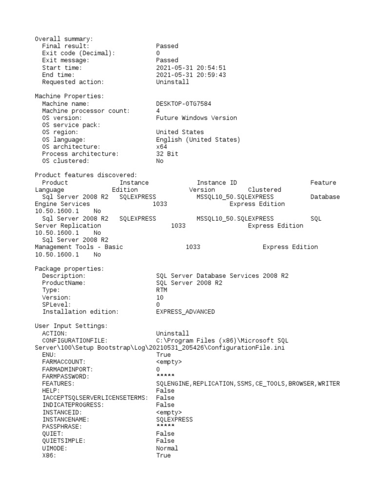 Summary DESKTOP-0TG7584 20210531 205426 | PDF | Microsoft Sql Server ...