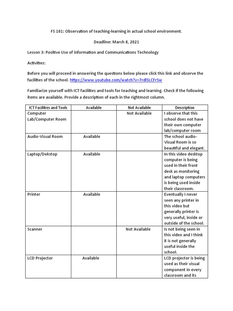 FS 101 Lesson 3 - Lesson 4 | PDF | Educational Technology | Literacy