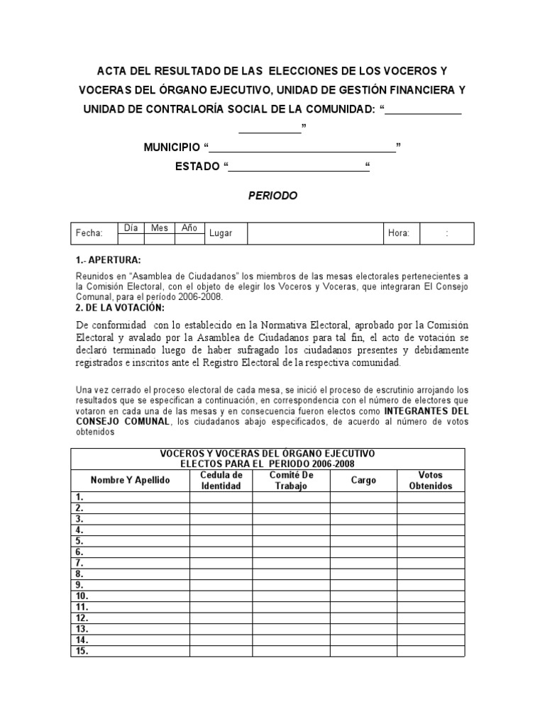 Acta Del Resultado de Las Elecciones de Los Voceros y Vocer | PDF ...