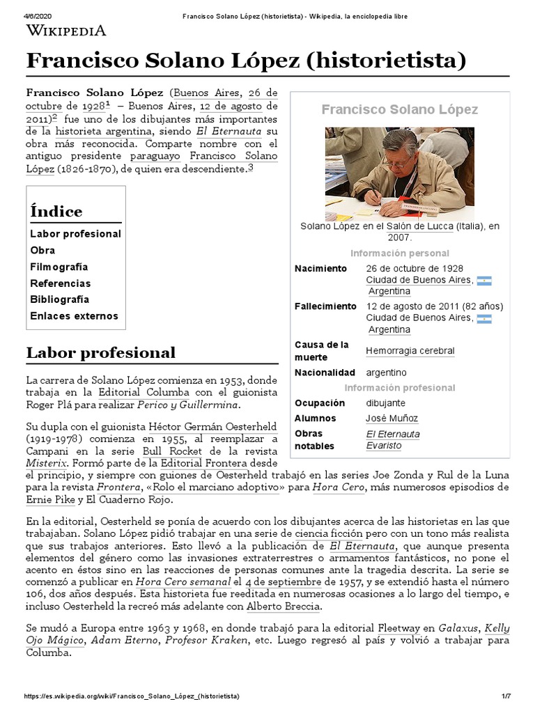 Francisco Solano López (Historietista) - Wikipedia, La Enciclopedia Libre |  PDF | Cómics | Artes (general)