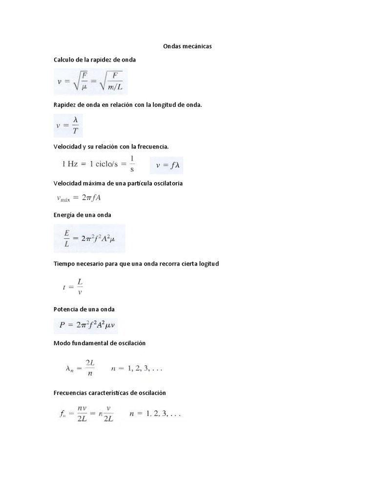 Formulario Ondas Mecanicas y Sonido | PDF