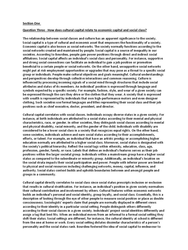 Cultural Capital, Economic Capital, and Social Class | PDF | Social ...