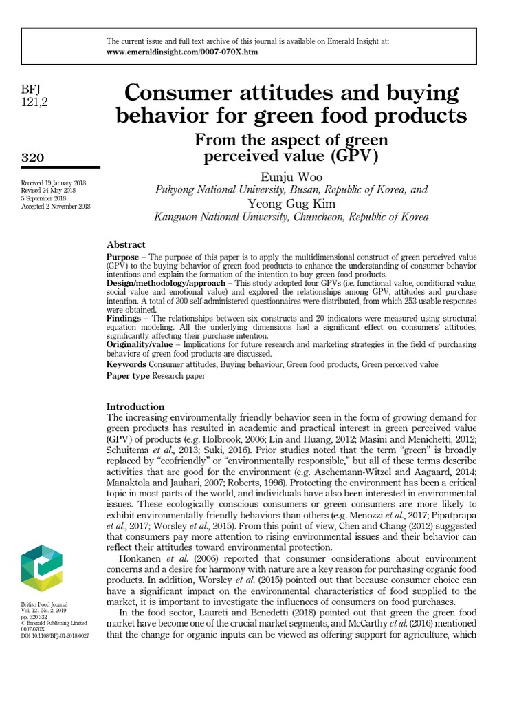 Consumer Attitudes and Buying Behavior For Green Food Products | PDF ...
