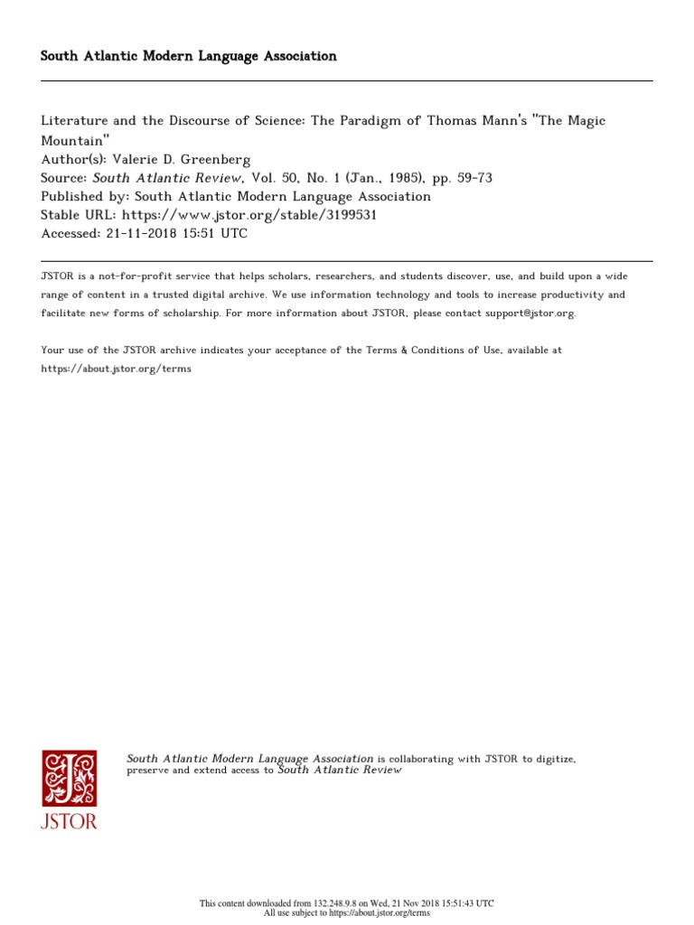 Science and Literature in Mann's Magic Mountain | PDF | James Watson ...