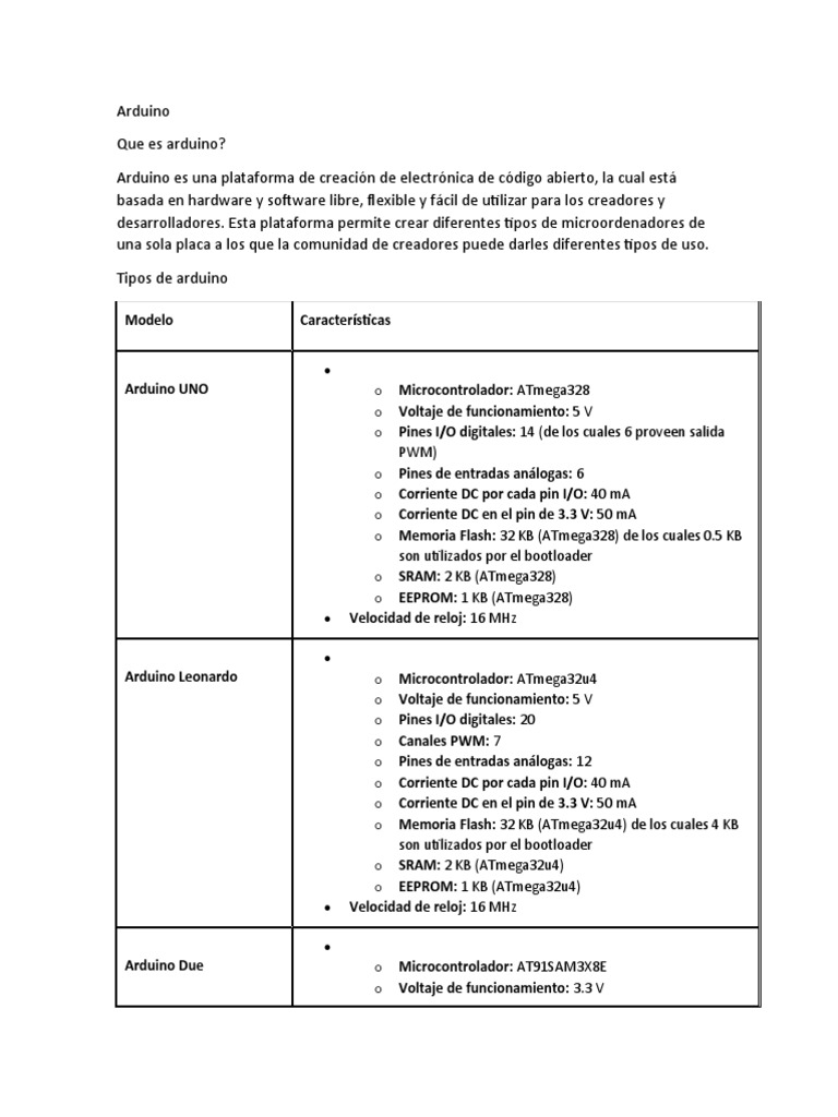 Guía Completa de Modelos Arduino | PDF | Arduino | Microcontrolador