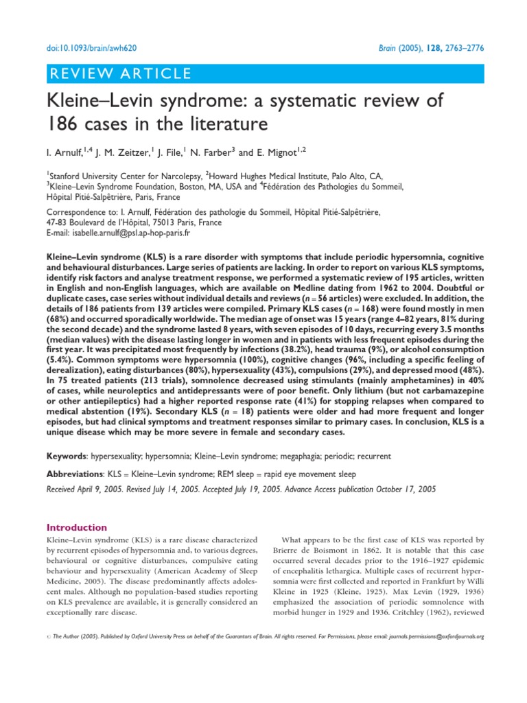 Systematic Review of Kleine-Levin Syndrome | PDF | Diseases And ...