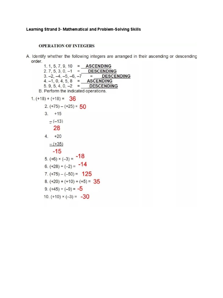 learning strand 3 mathematical and problem solving skills answer key