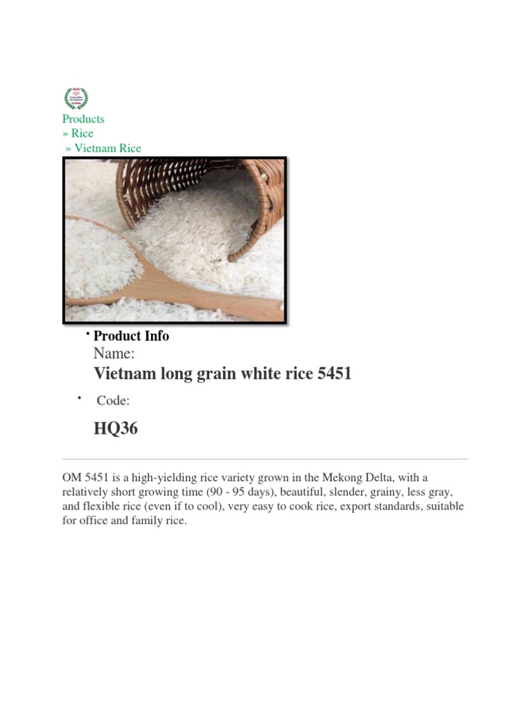 OM 5451 Vietnamese Rice Variety | PDF
