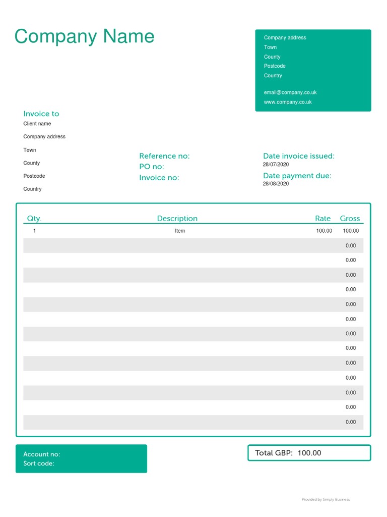 Sole Trader Invoice Template | PDF