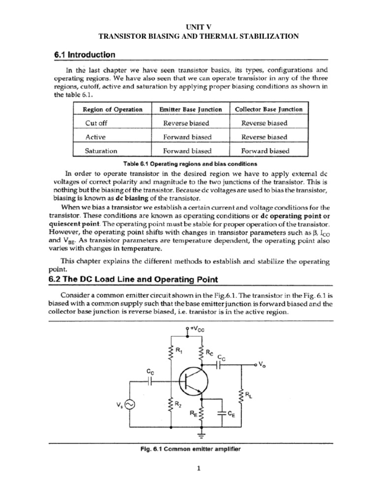 Unit V Transistor Biasing and Thermal Stabilization PDF