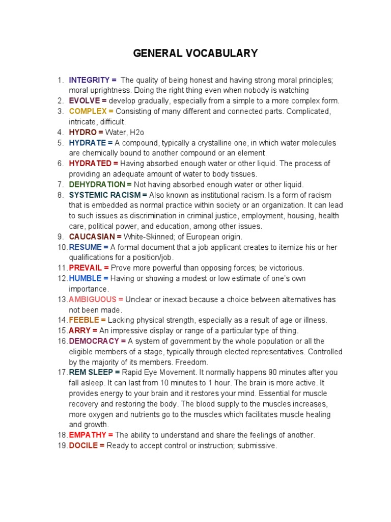 Key Terms in General Vocabulary | PDF | Self-Improvement | Wellness