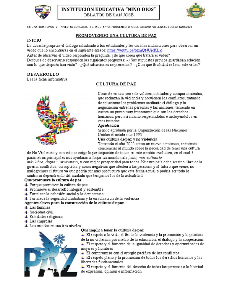 Promoviendo la Cultura de Paz en Educación | PDF | Violencia | Igualdad ...