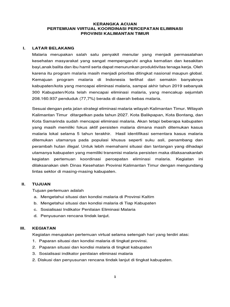 Koordinasi Eliminasi Malaria Kaltim | PDF