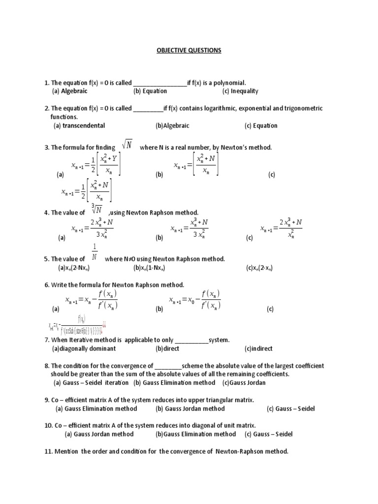 Numerical Methods Objective Questions | PDF | Statistical Hypothesis ...