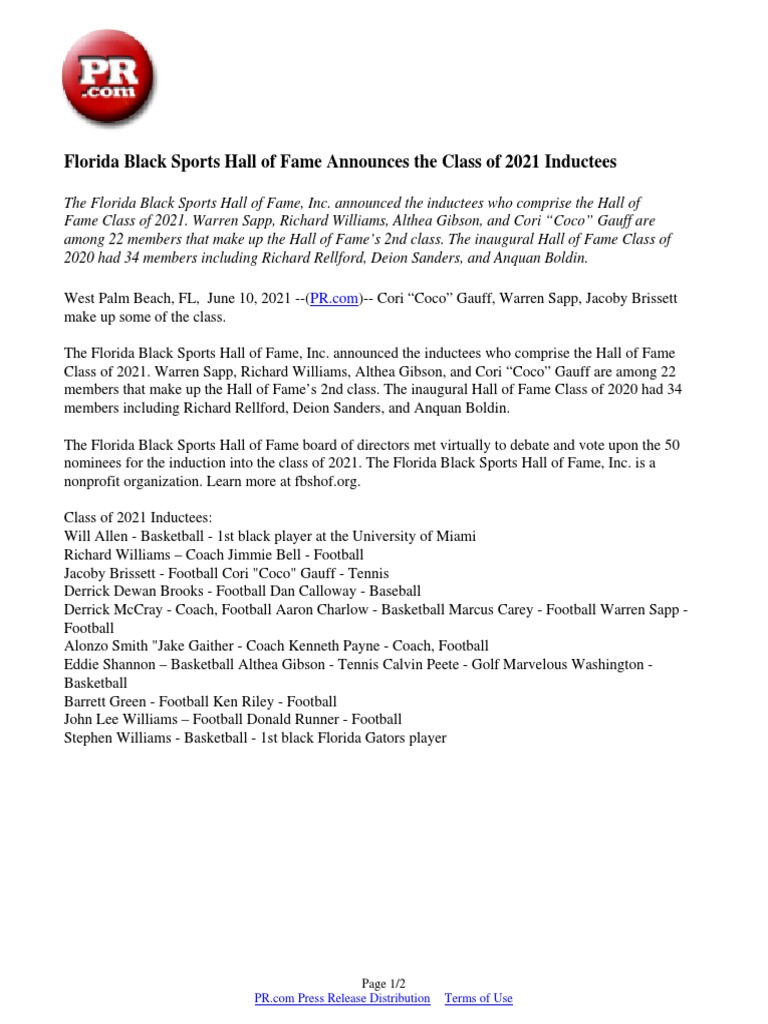 Florida Black Sports Hall of Fame 2021 Inductees | PDF | American ...