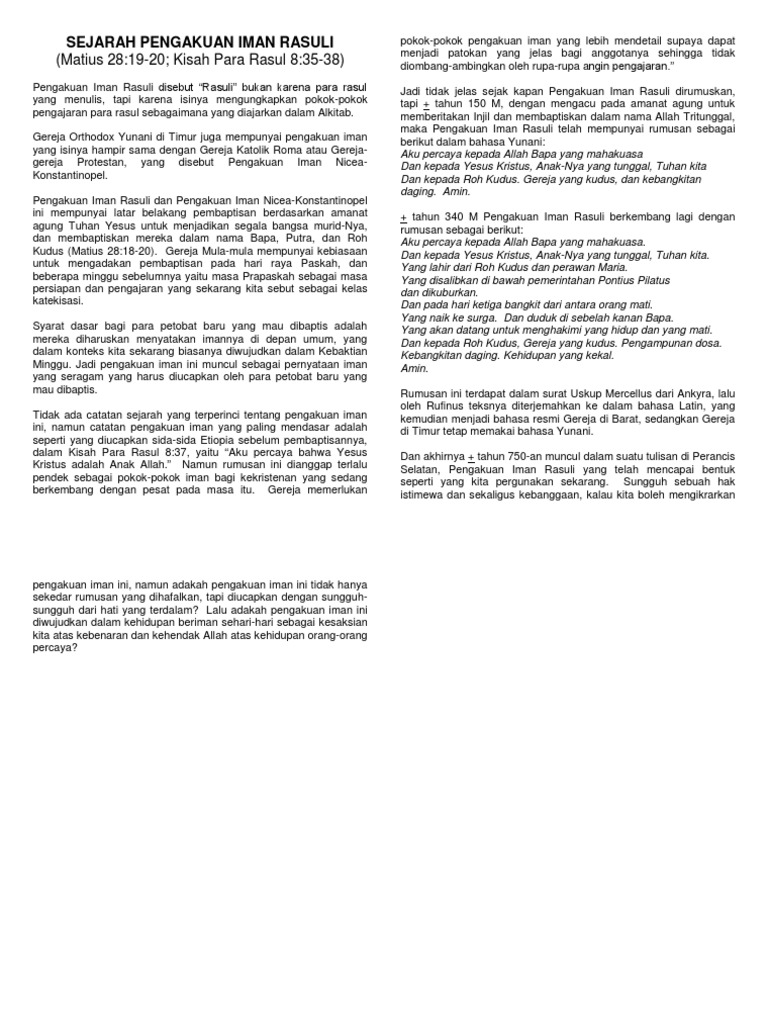 Sejarah Pengakuan Iman Rasuli | PDF