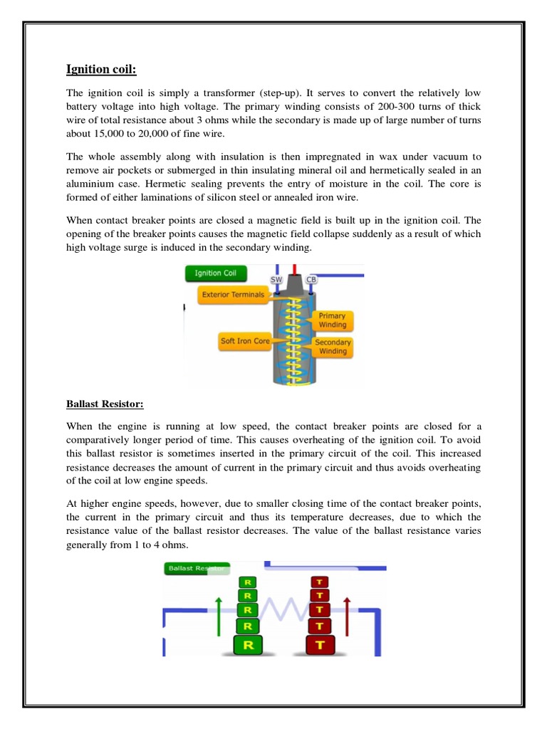 Ignition Coil and Ballast Resistor Overview | PDF | Distributor ...