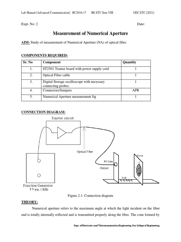 Expt 2 Measurement of Numerical Aperture Week 3 Optical Fiber