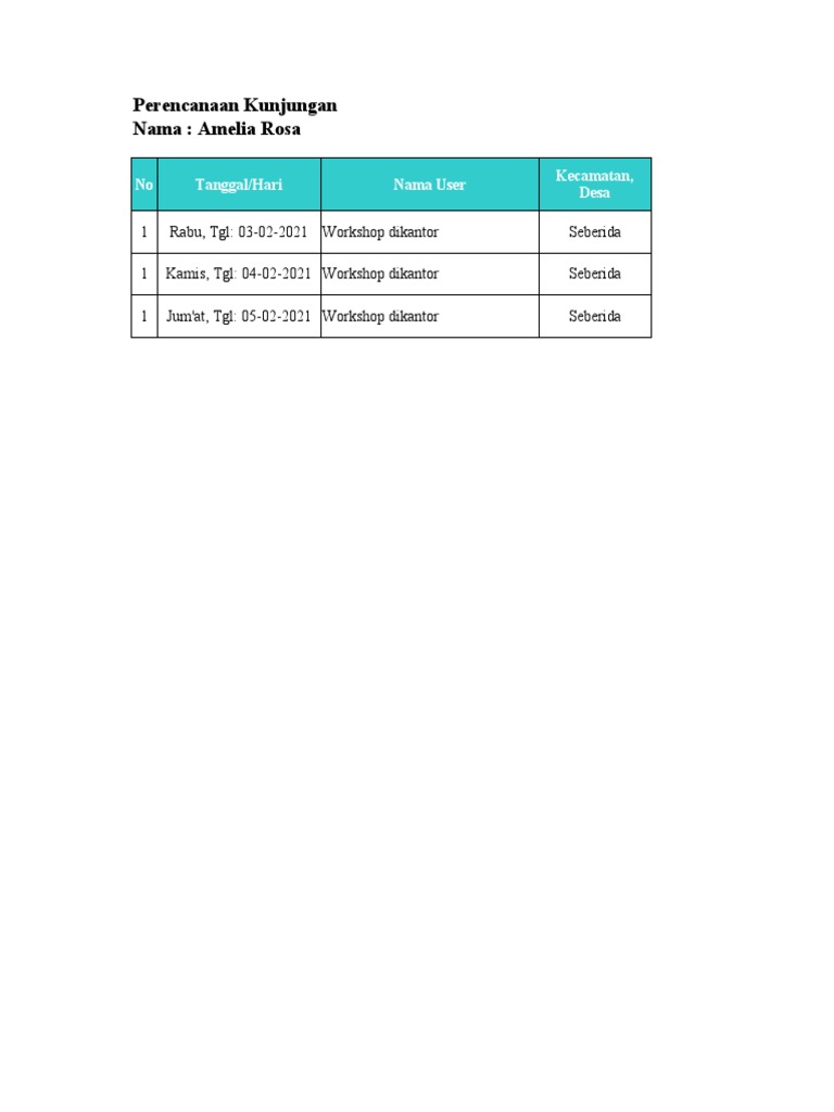 Timesheet Februari Amelia Rosa 2021 Minggu 2 | PDF