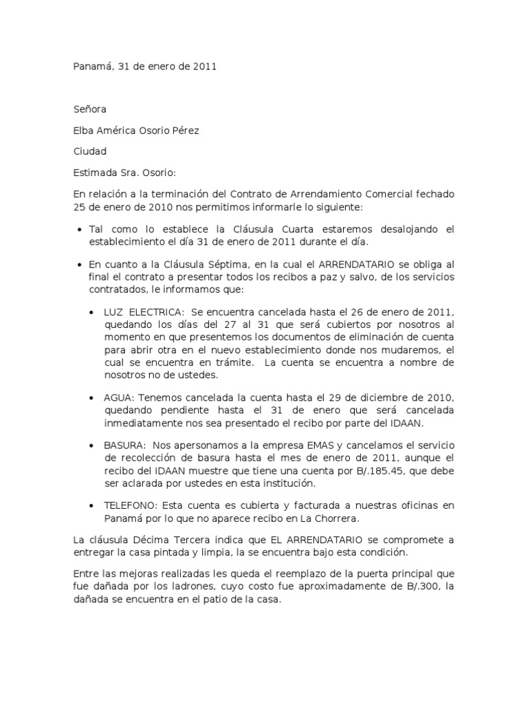 Carta De Aviso De Terminacion De Contrato Perodua t