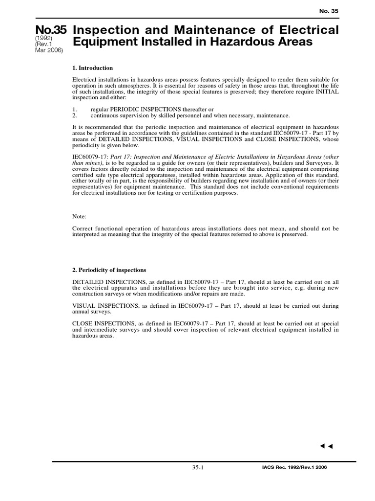 Rec35Inspection and Maintenance of Electrical Equipment Installed in