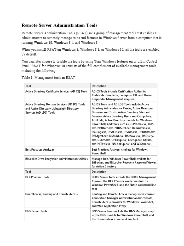 Overview of Remote Server Admin Tools | PDF | Active Directory | Remote ...