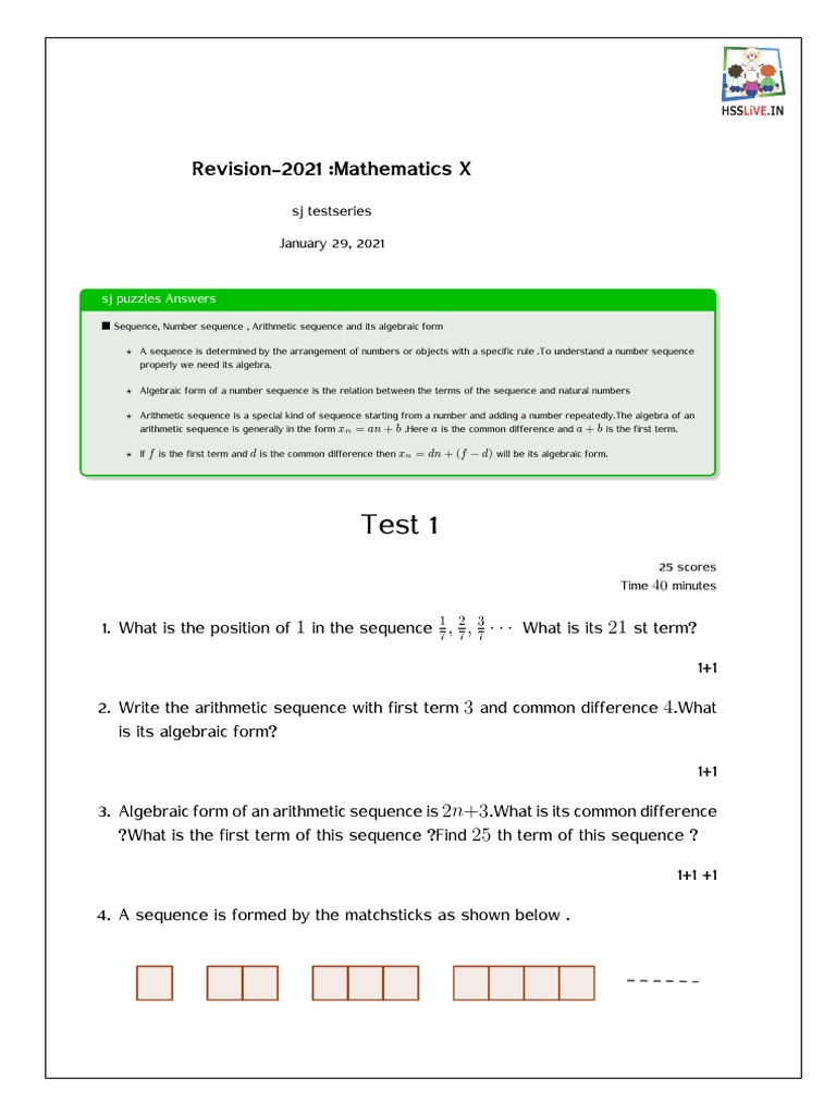 Hsslive Class 10 Mathematics Revision Test Question Bank EM | PDF ...