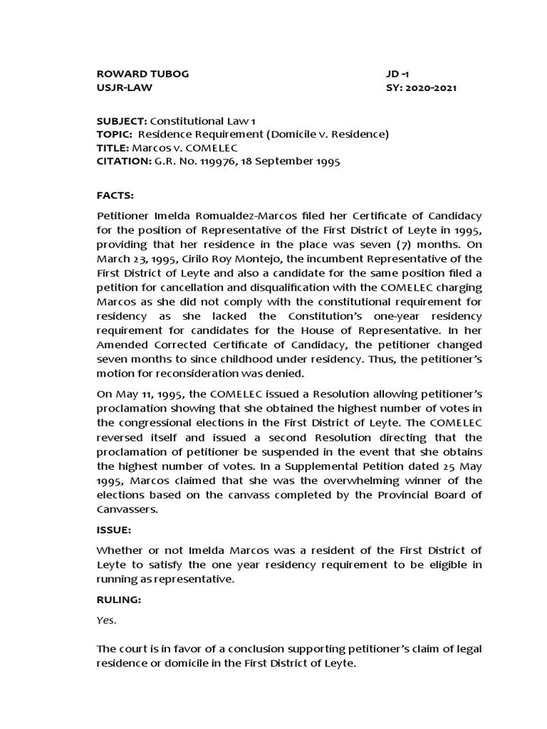 Marcos v comelec g r no 119976 pdf domicile law commission