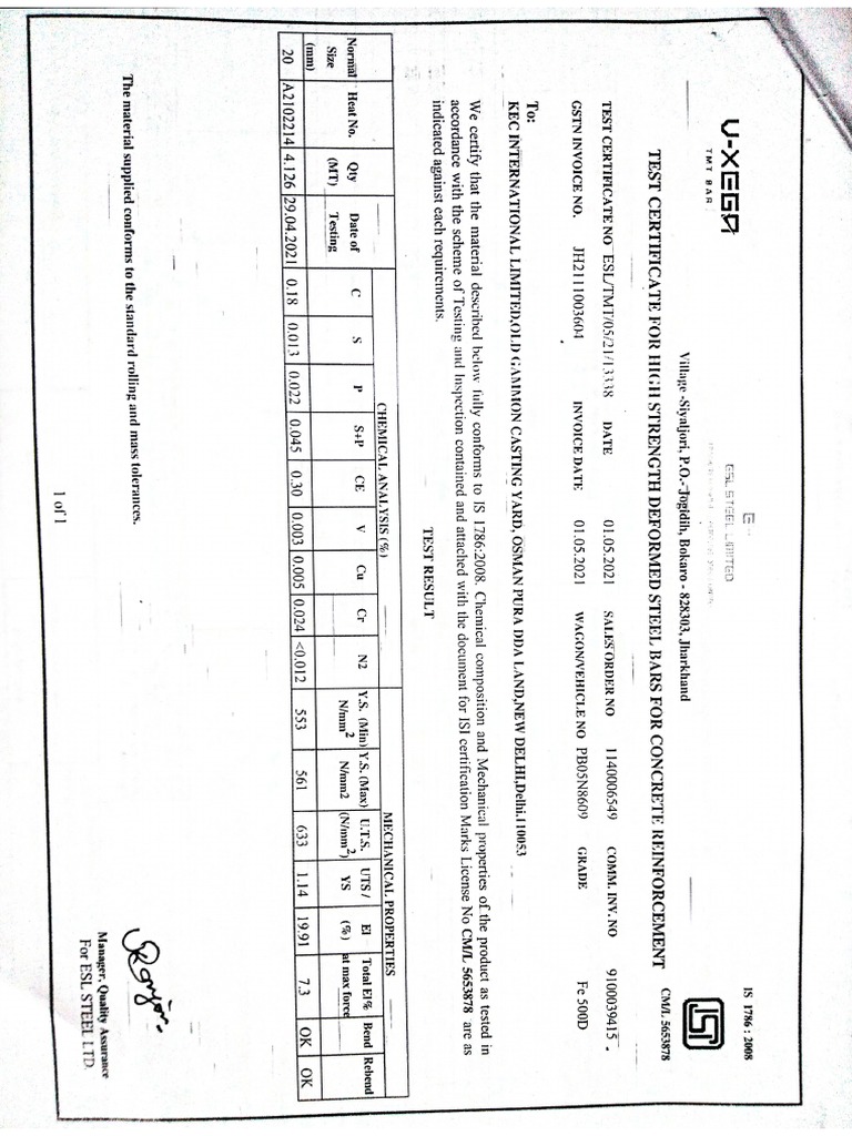 Cement MTC | PDF