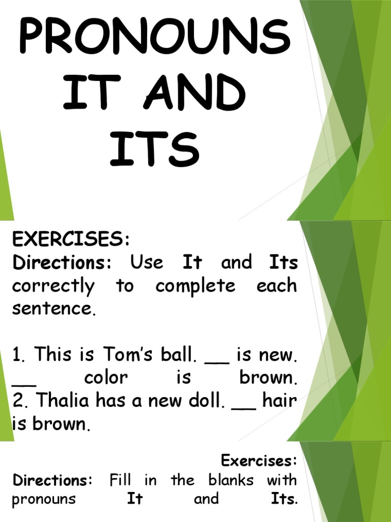 It and Its: Pronouns Exercises | PDF