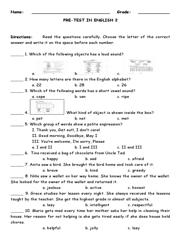 Diagnostic Test English 2 PDF Linguistics
