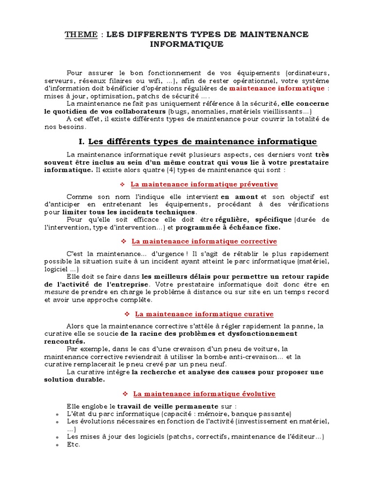 Types de Maintenance Informatique | PDF | Bug (informatique) | Informatique