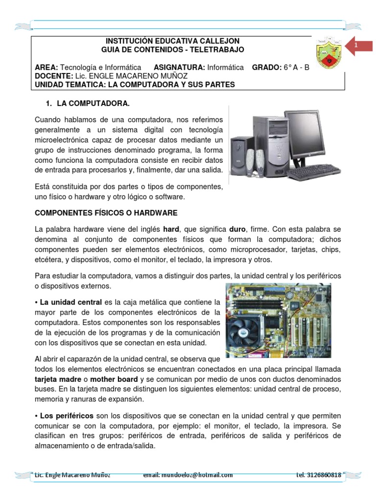 Partes y Funciones de la Computadora | PDF | Periférico | Hardware de ...