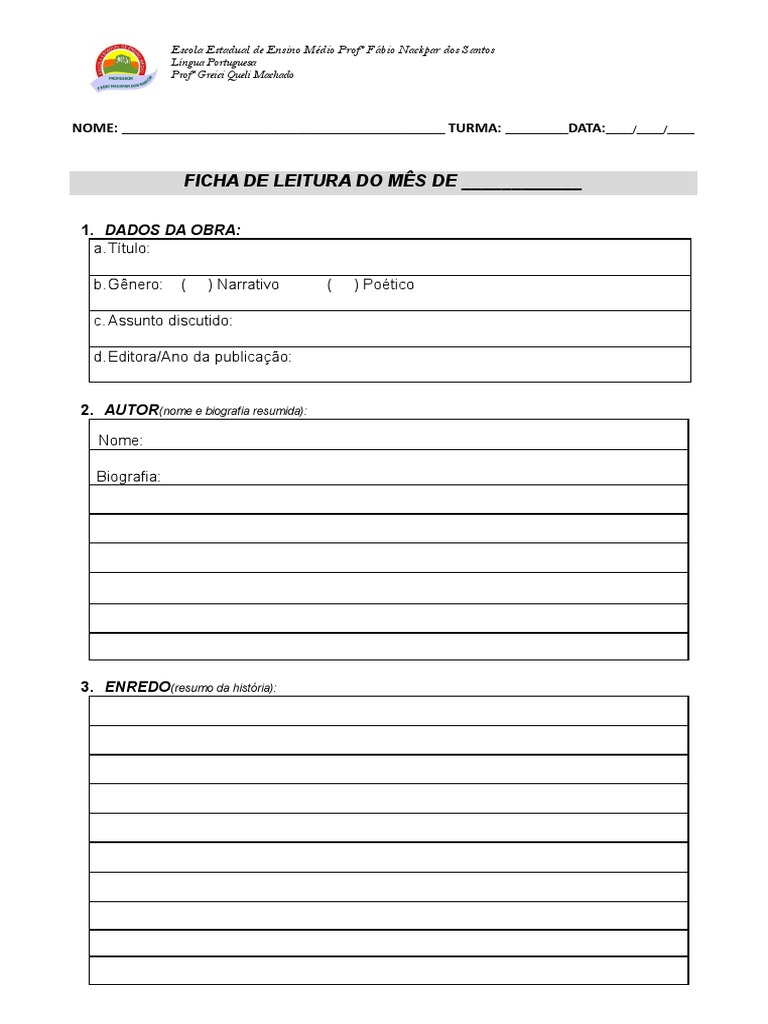 Ficha de Leitura para Ensino Médio | PDF | Estudos de Línguas Estrangeiras
