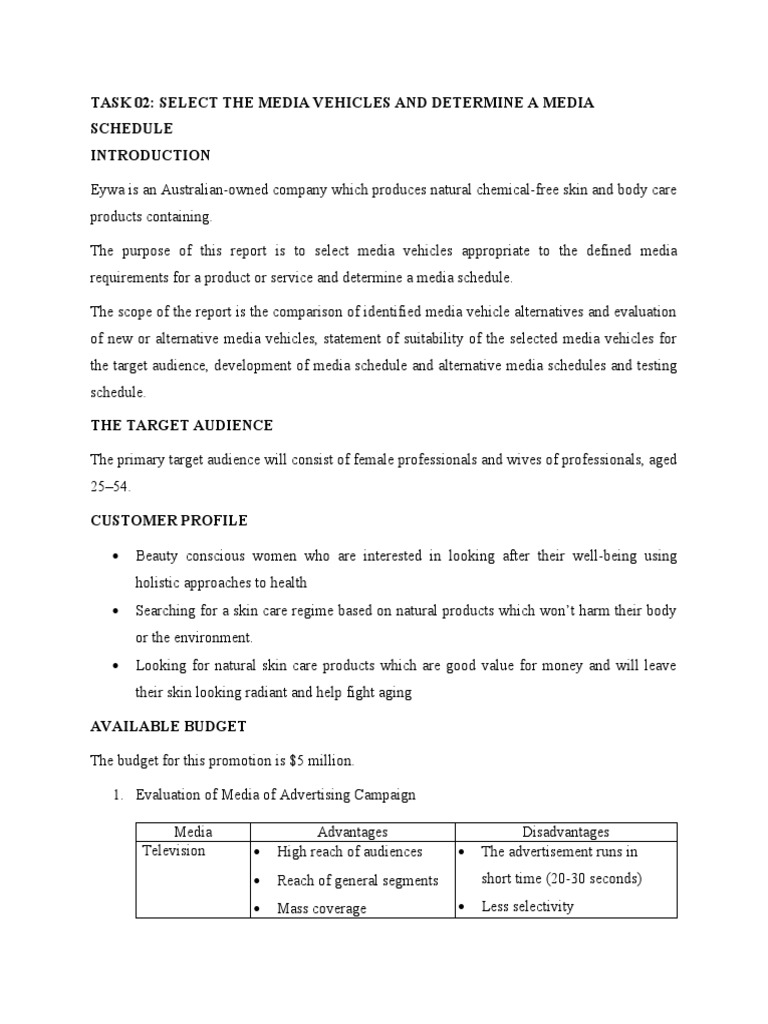 Task 02 Select Media Vehicles and Determine Media Schedule PDF