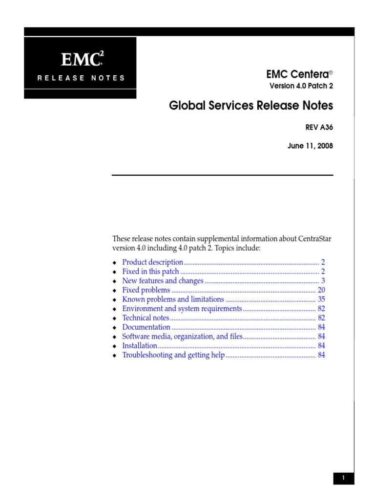 EMC Centera 4.0 GlobalServices Release Notes Rev.a37 | PDF | Cache ...