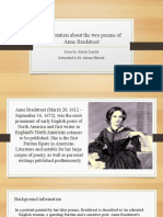 Presentation About The Two Poems of Anne Bradstreet: Done By: Karim Zomlot Submitted To Dr. Akram Habeeb