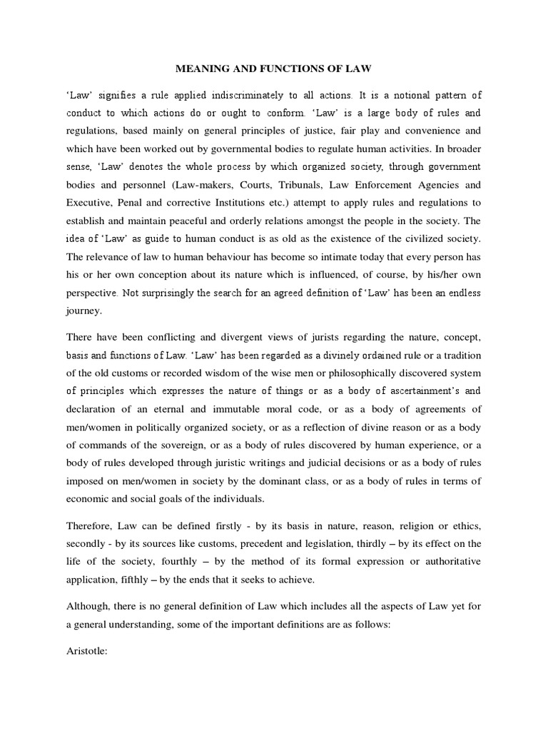 Meaning and Functions of Law PDF Jurisprudence Natural Law