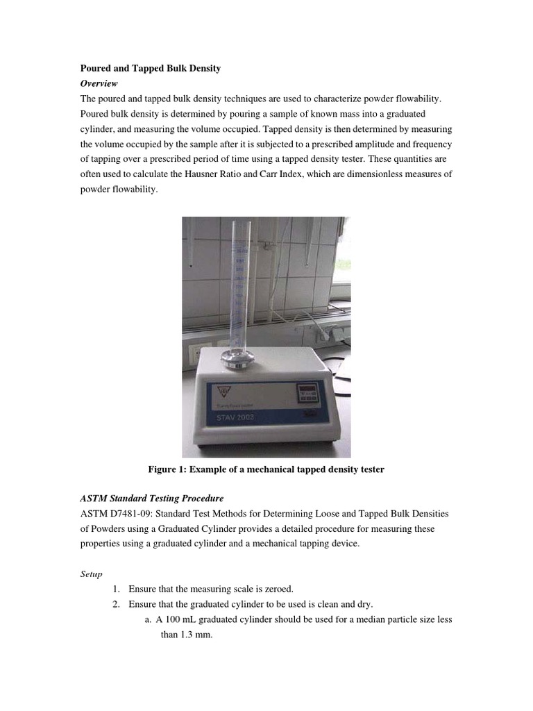 Poured and Tapped Bulk Density Methods | PDF | Density | Volume