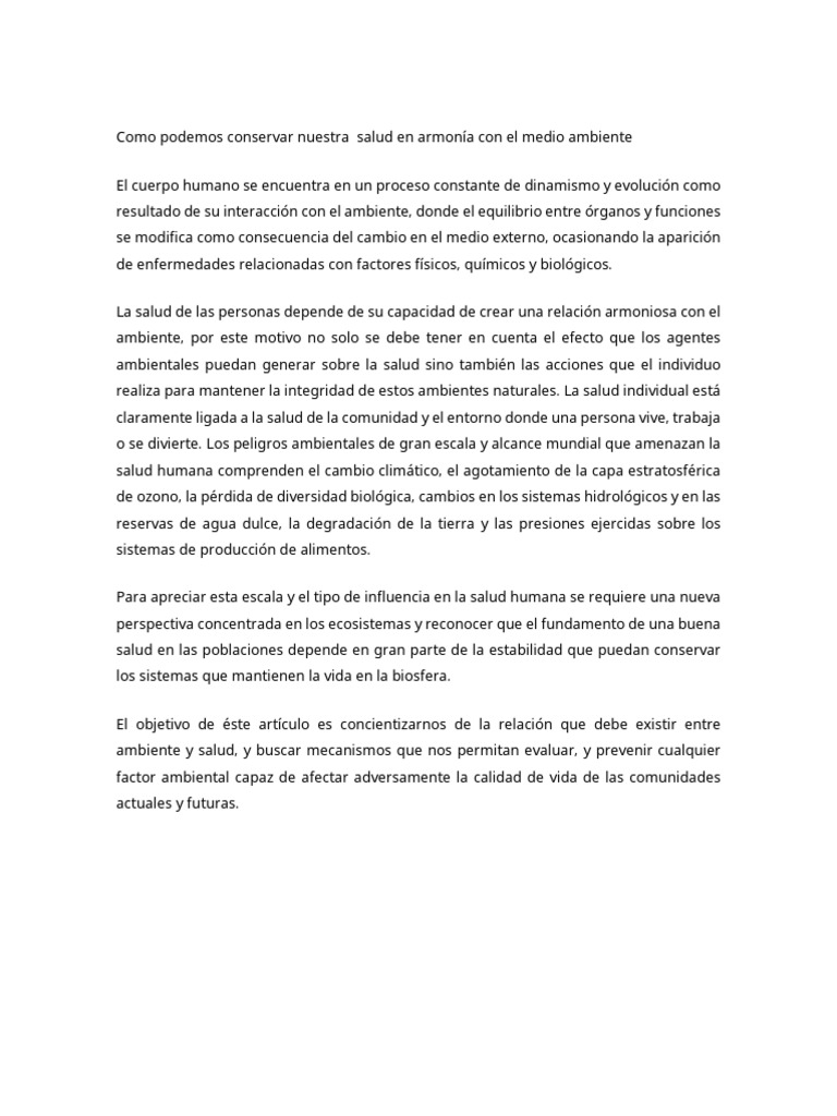 Salud y medio ambiente en armonía | PDF | Entorno natural | Biología ...