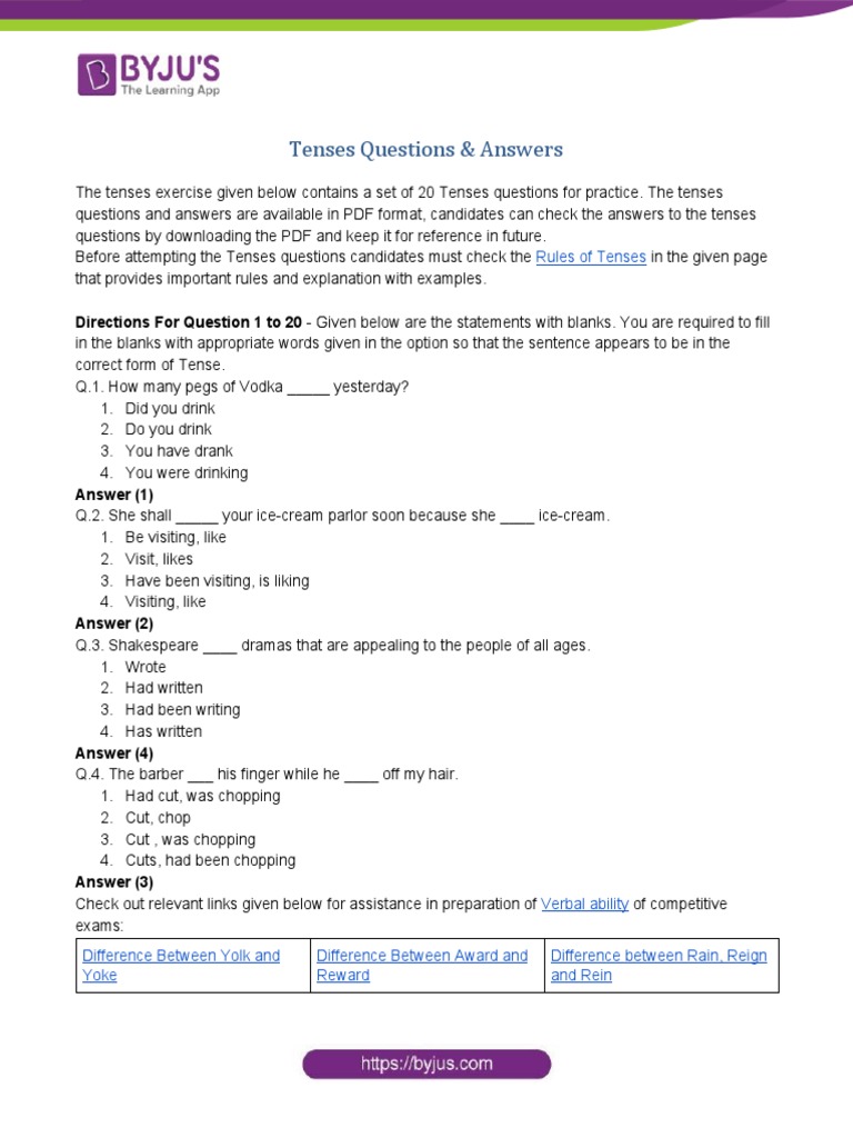 Tenses Practice Questions & Answers | PDF | Communication | Linguistics
