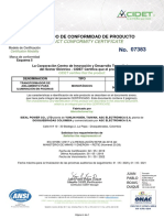 Certificado de conformidad transformador piscina