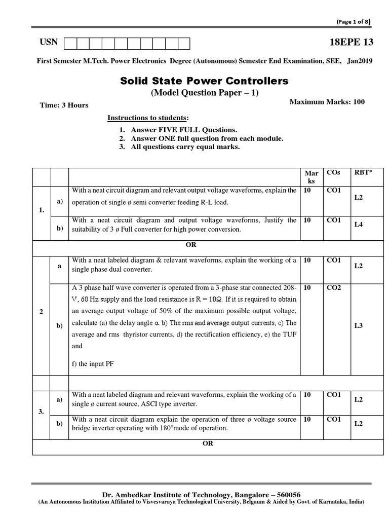 First Semester M.Tech. Power Electronics Degree (Autonomous) Semester ...