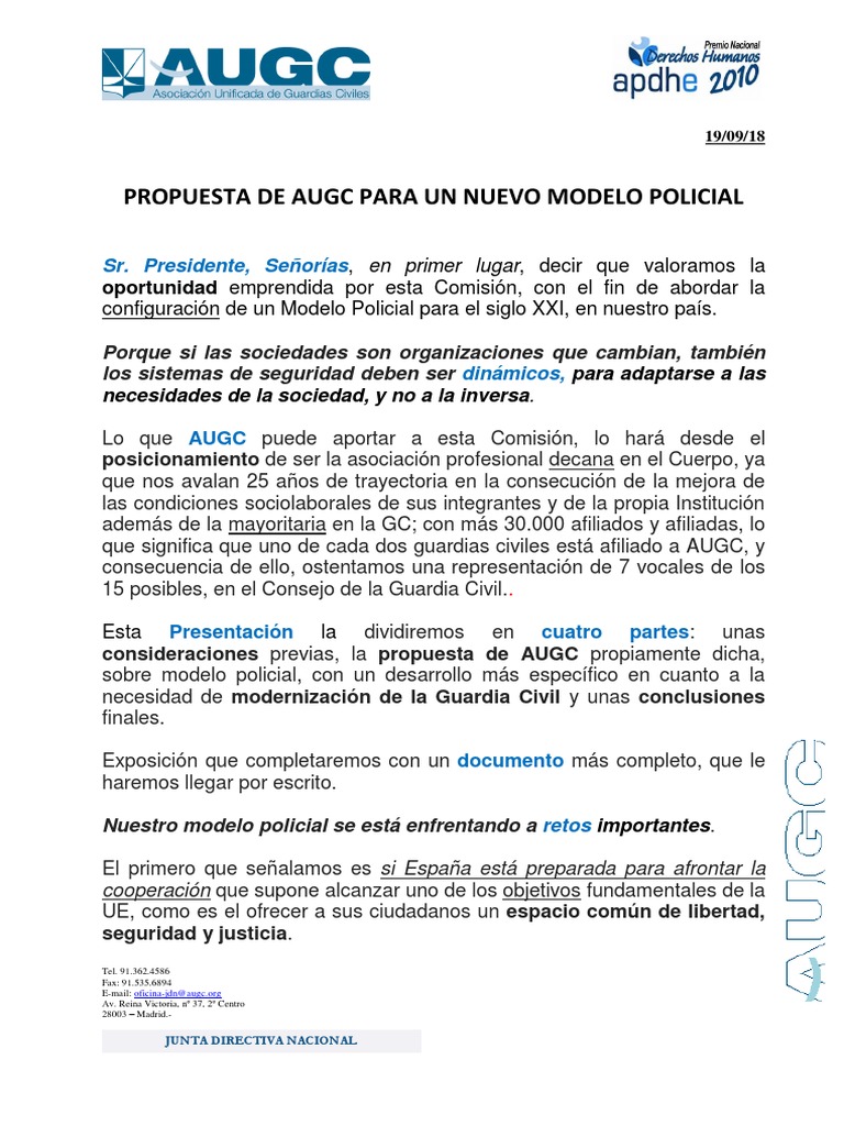 Propuesta AUGC para Modernizar la Policía | PDF | Policía | España
