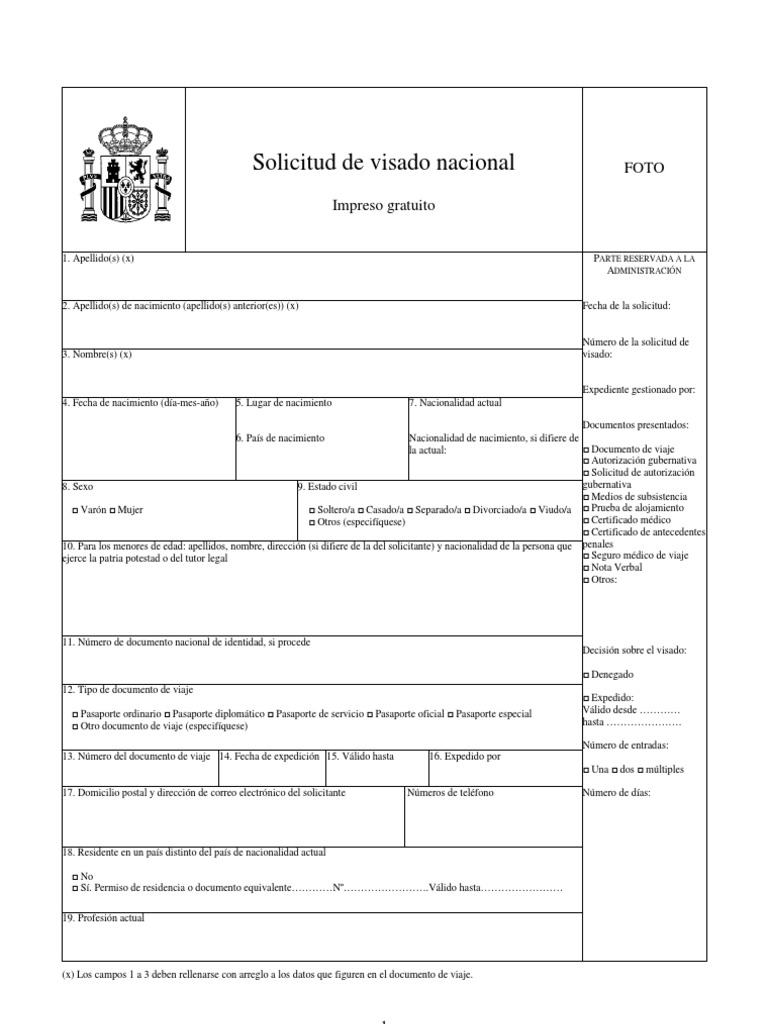 Solicitud de Visado Nacional España | PDF | Gobierno