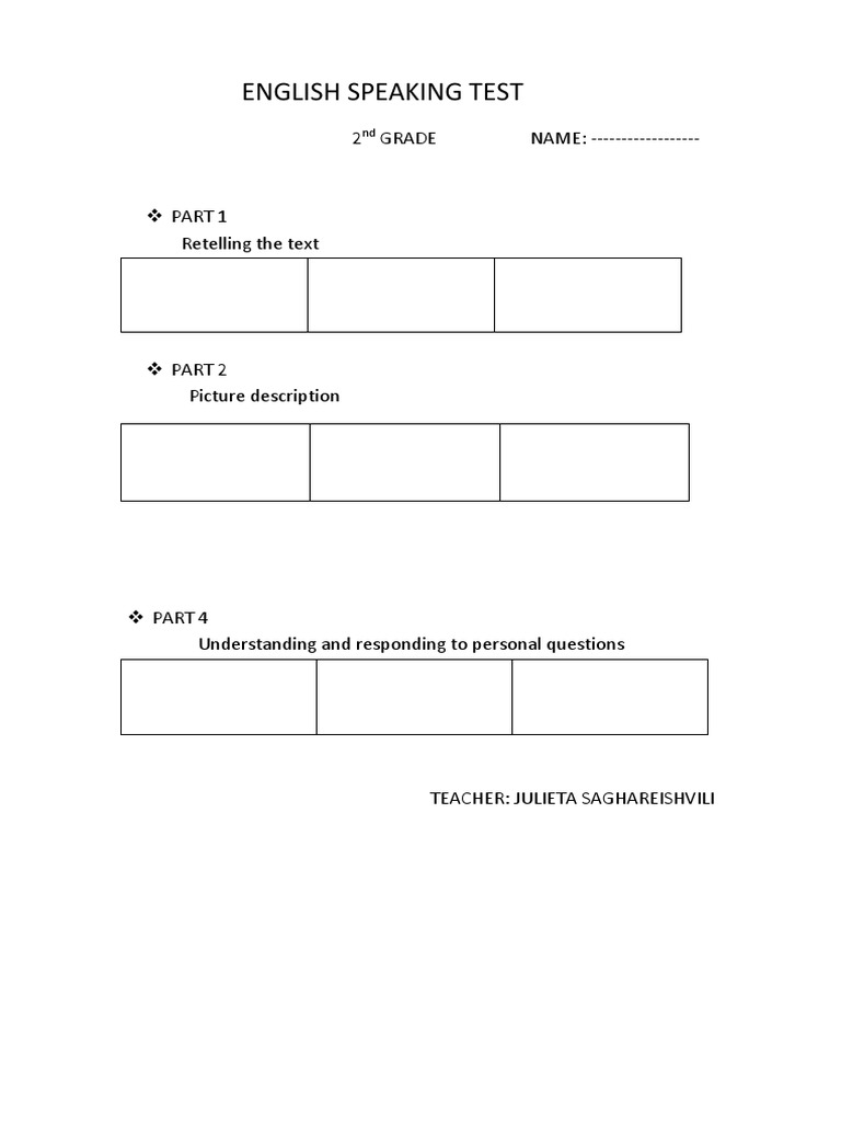 2nd Grade English Speaking Test Guide | PDF